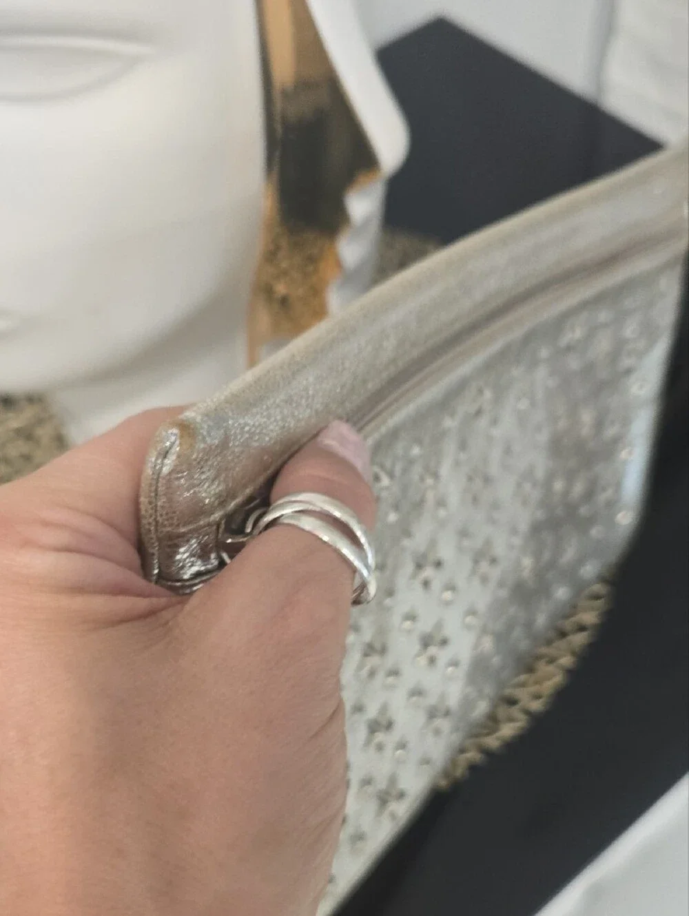 Jimmy Choo Metallic Silver And Gold Star-Studded Wristlet Clutch